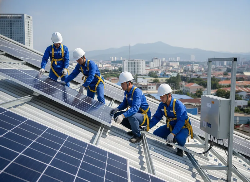 Đội ngũ lắp đặt điện mặt trời Tân Hưng Long